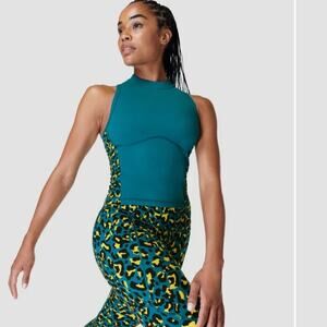 Sweaty Betty Teal Power Zip Back Crop Top NWT